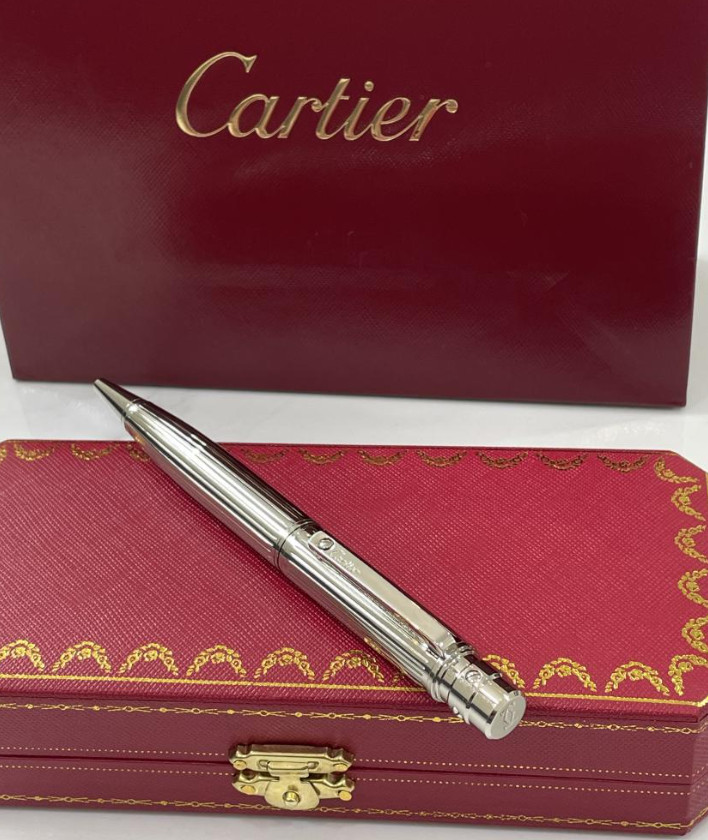 Cartier Santos Ballpoint Pen Silver Trim Luxury Gift Full Box New