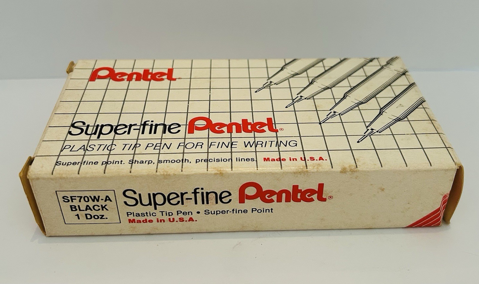 Vintage ~ SET OF 12 ~ PENTEL Super Fine Plastic Point Pens ~ BLACK ~ SF70W-A