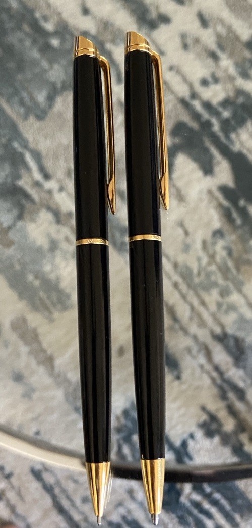 Vintage Waterman Hemisphere Black With Gold Trim Ballpoint & Pencil Set Paris