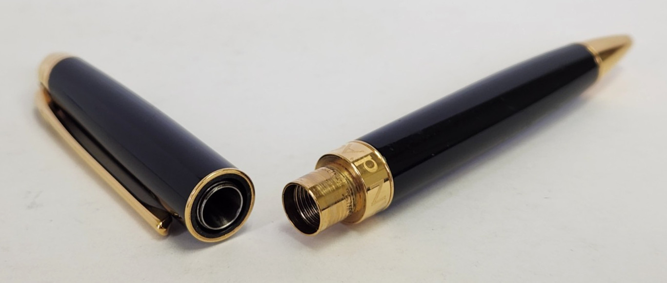 Caran d’Ache Leman Ballpoint Pen Gold-Plated Trim Ebony Black Twist Blue Ink