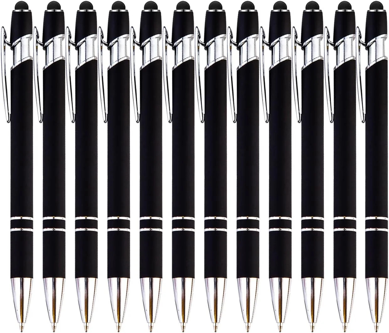 12 Pieces Black Ballpoint Pen with Stylus Tip, 2 in 1 Stylus Pen, Premium Metal