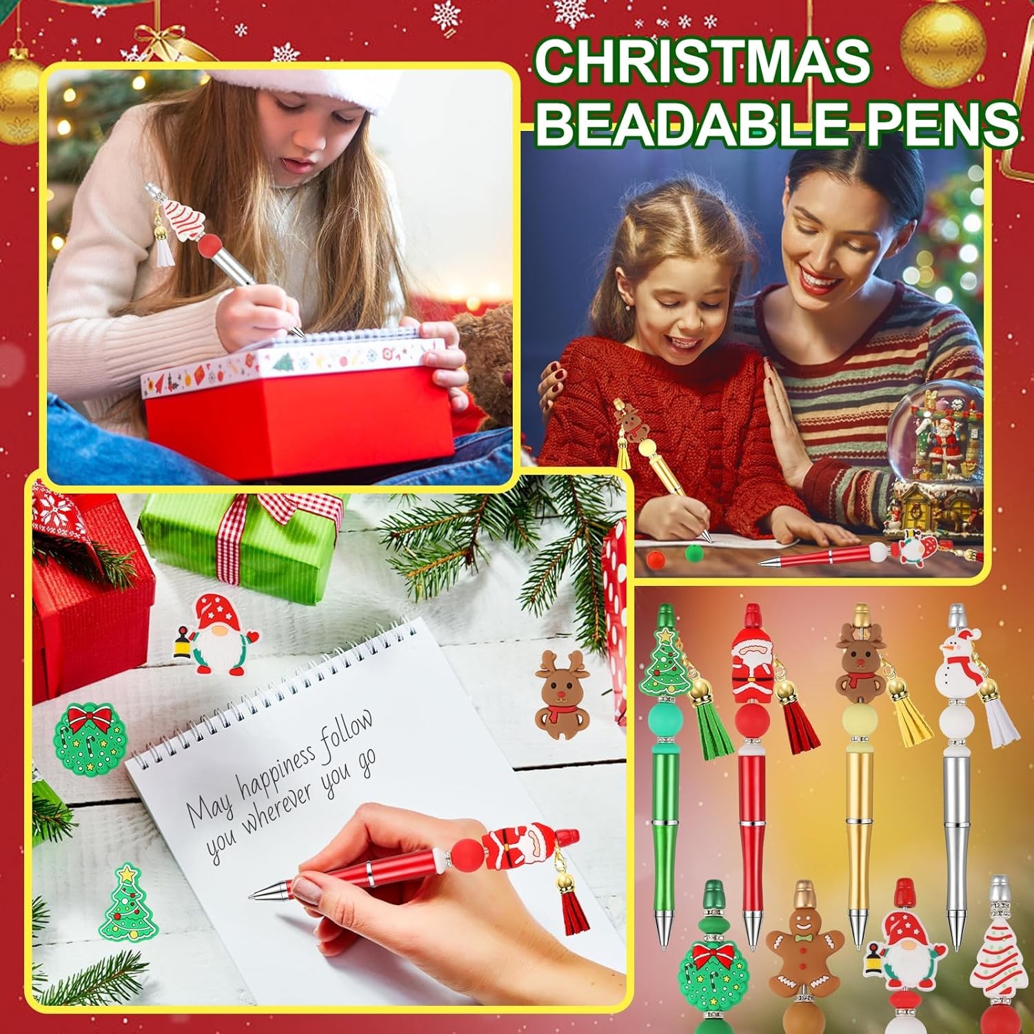 Christmas Beadable Pens, Plastic Beadable Pens with Multicolor