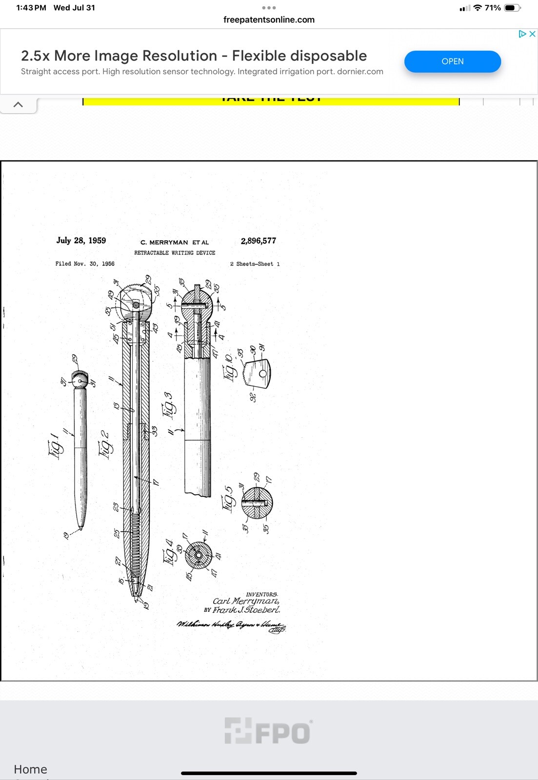 VTG Durolite Ballpoint Pen – Vern Goossen Construction – 1959 Patent – B130