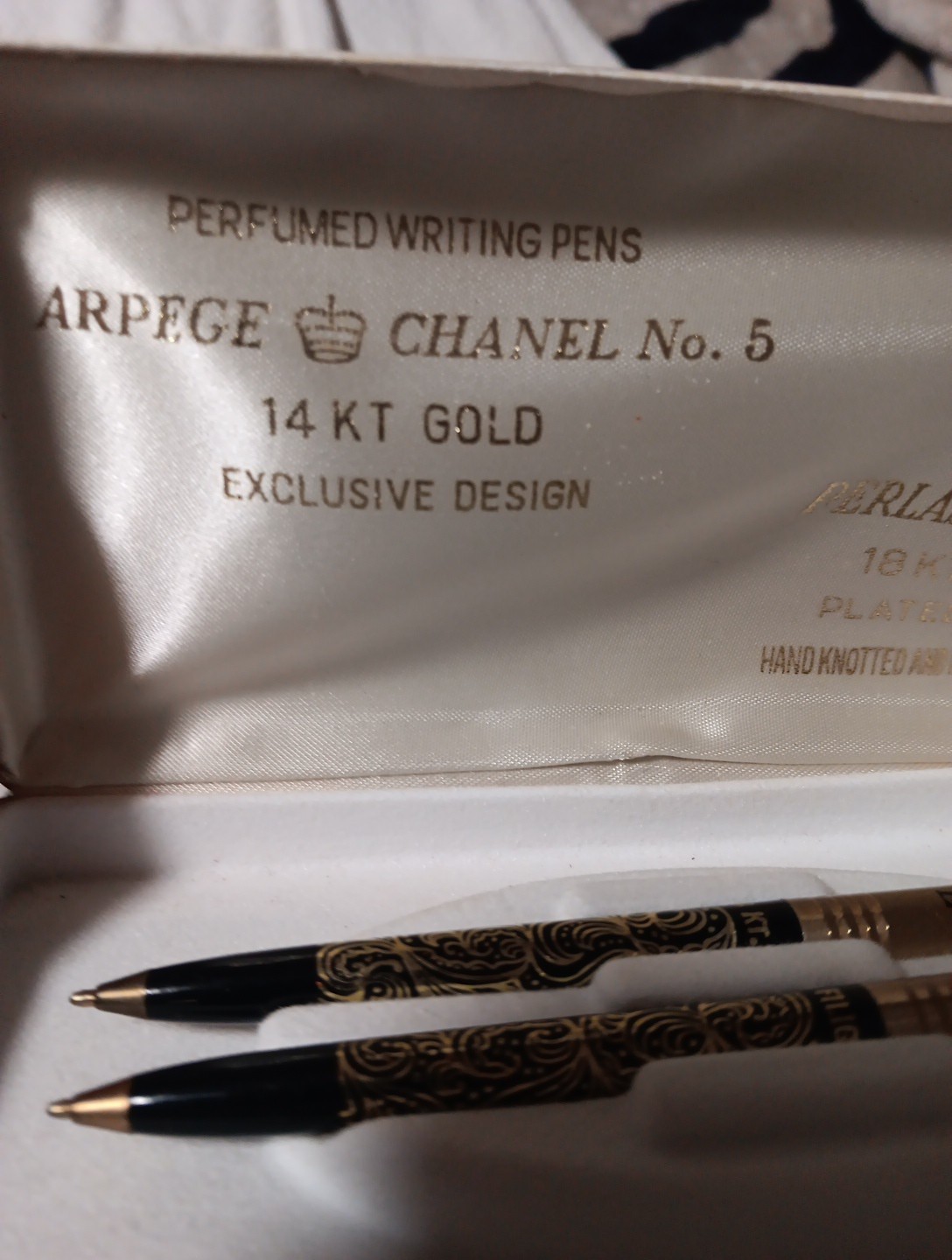 Vintage Chanel No.5 Arpege 14K Gold Filigree Perfumed Ballpoint Pen Set in Box
