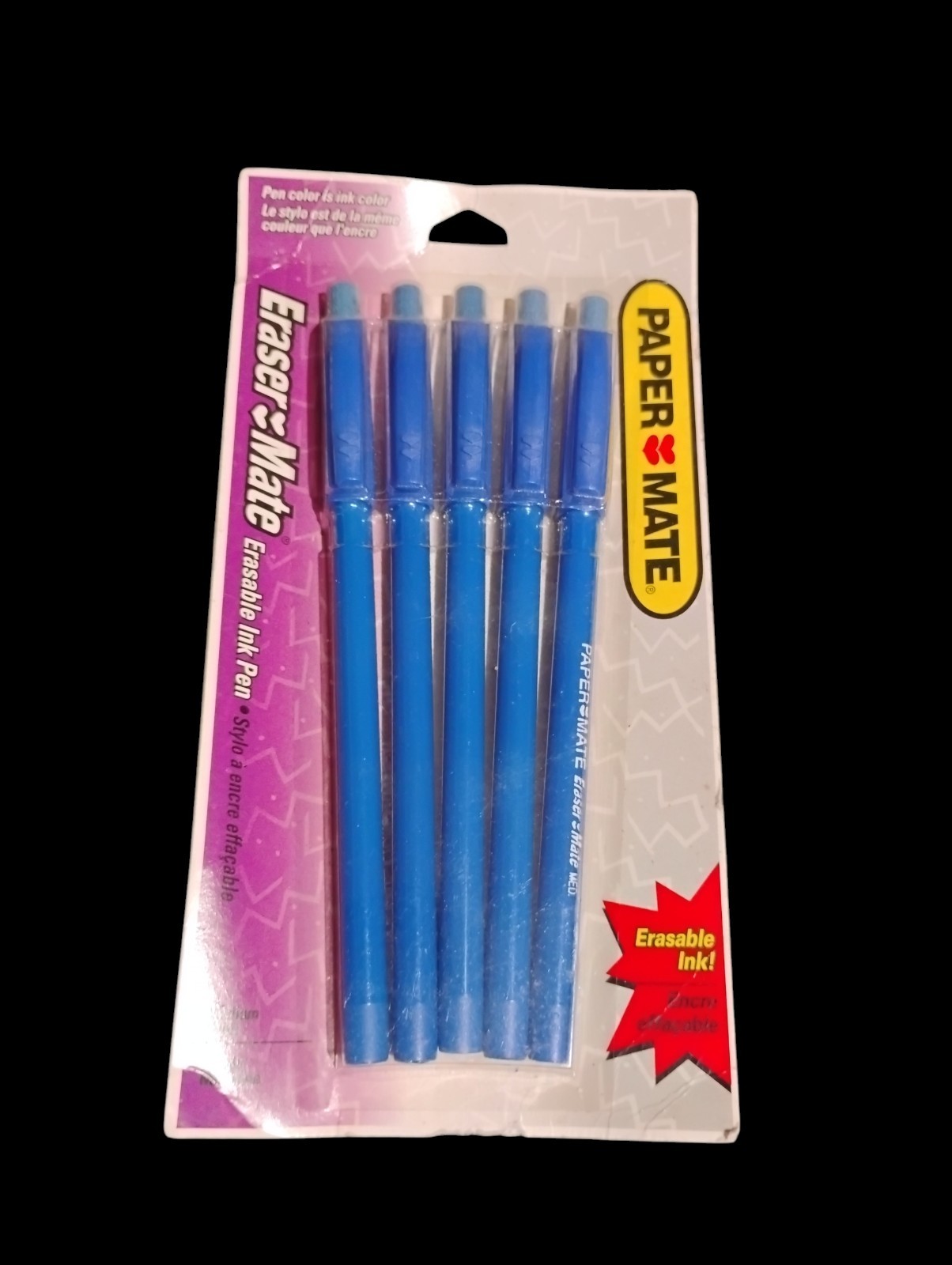 Vintage Paper Mate Eraser Mate Erasable Pens Medium Point Blue Ink 1997 NOS