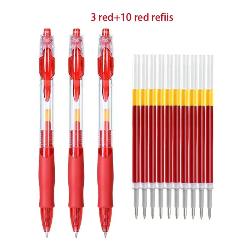 13/30pcs Retractable Gel Pens Set Black/Red/Blue Ink Ballpoint for Writing Refil