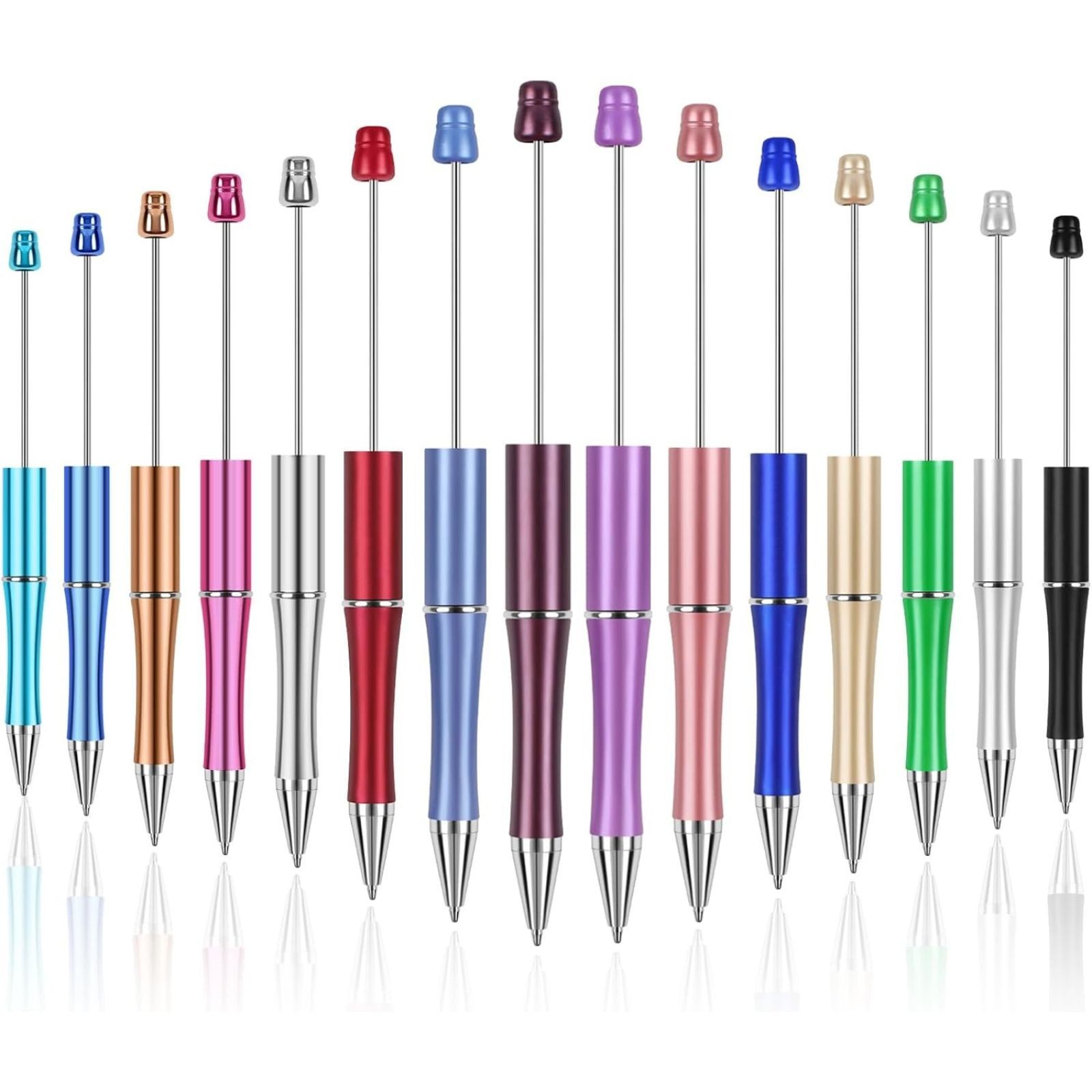 Beadable Pens Beadable Pens Bulk Colored Plastic Black Ink Beaded Pens 15 PCS