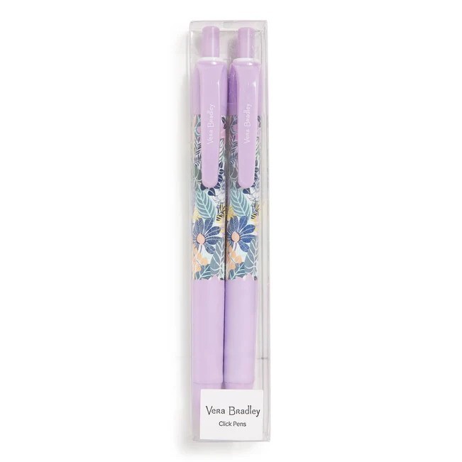 Vera Bradley Click Pens 2 Pack Palm Floral Purple Black Ink