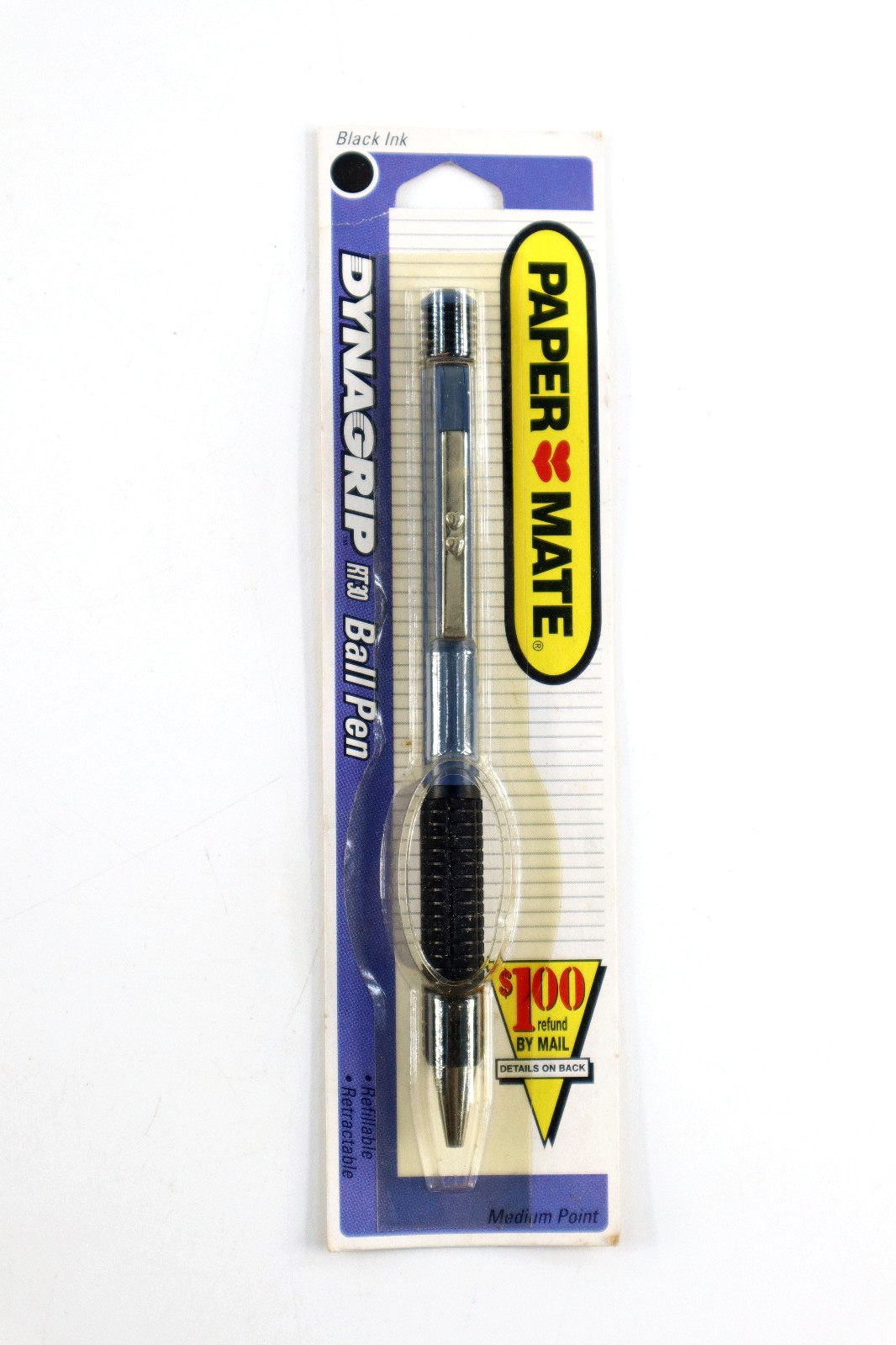 Paper Mate DYNAGRIP RT30 Ballpoint Gray Pen Black Ink Med Point 1994