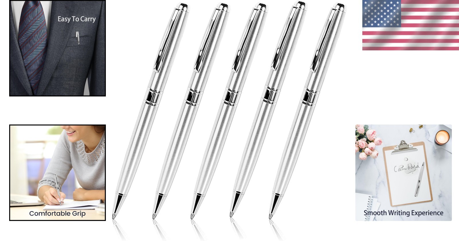 Professional Metal Twist Pens – 5 Pack, Ideal for Uniforms and Guest Books