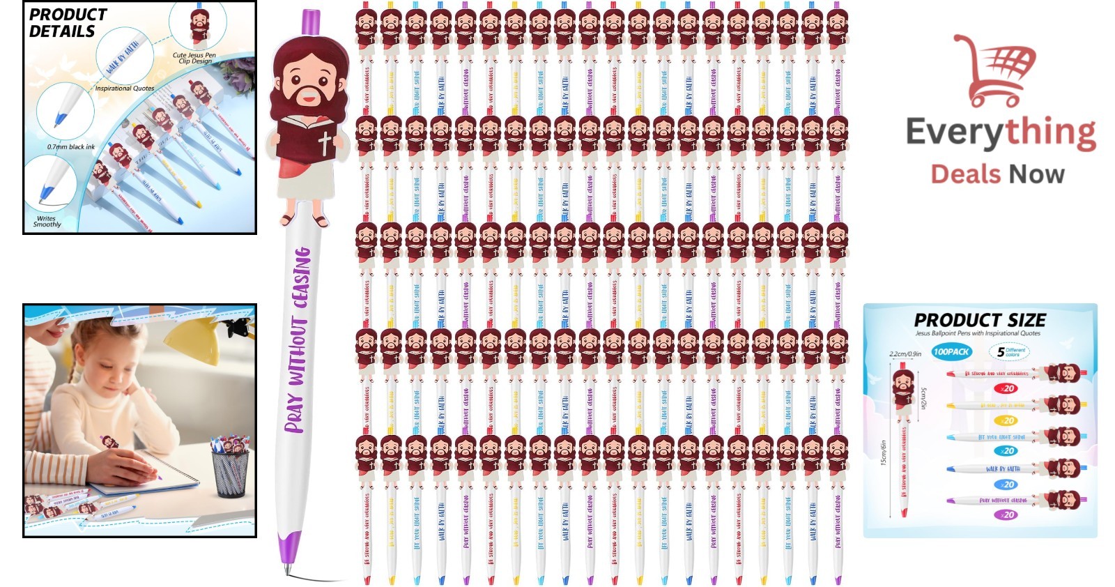 100 Pcs Christian Jesus Pens Bible Verse Ballpoint Bulk Sunday School Gift Favor