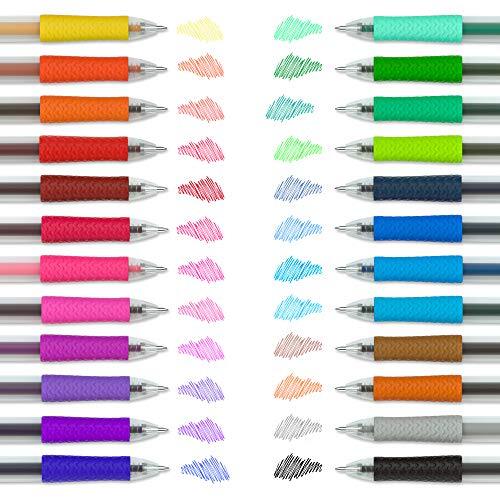 Colored Gel Pens, Retractable Gel Ink Pens with Grip, Medium 24 Colors