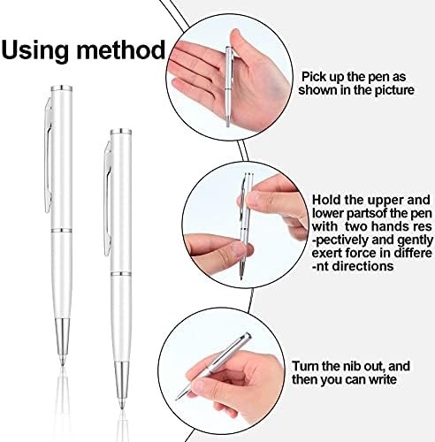 BBTO Mini Metal Ballpoint Pens 10pcs Small Pocket Clip Gel Ink Silver Office Pen