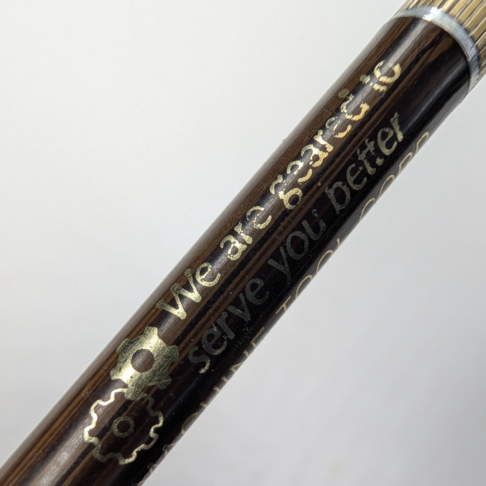 c1970s Waterloo IA MACHINE TOOL CORP Wood Grain Advertising Pen Industrial Gears