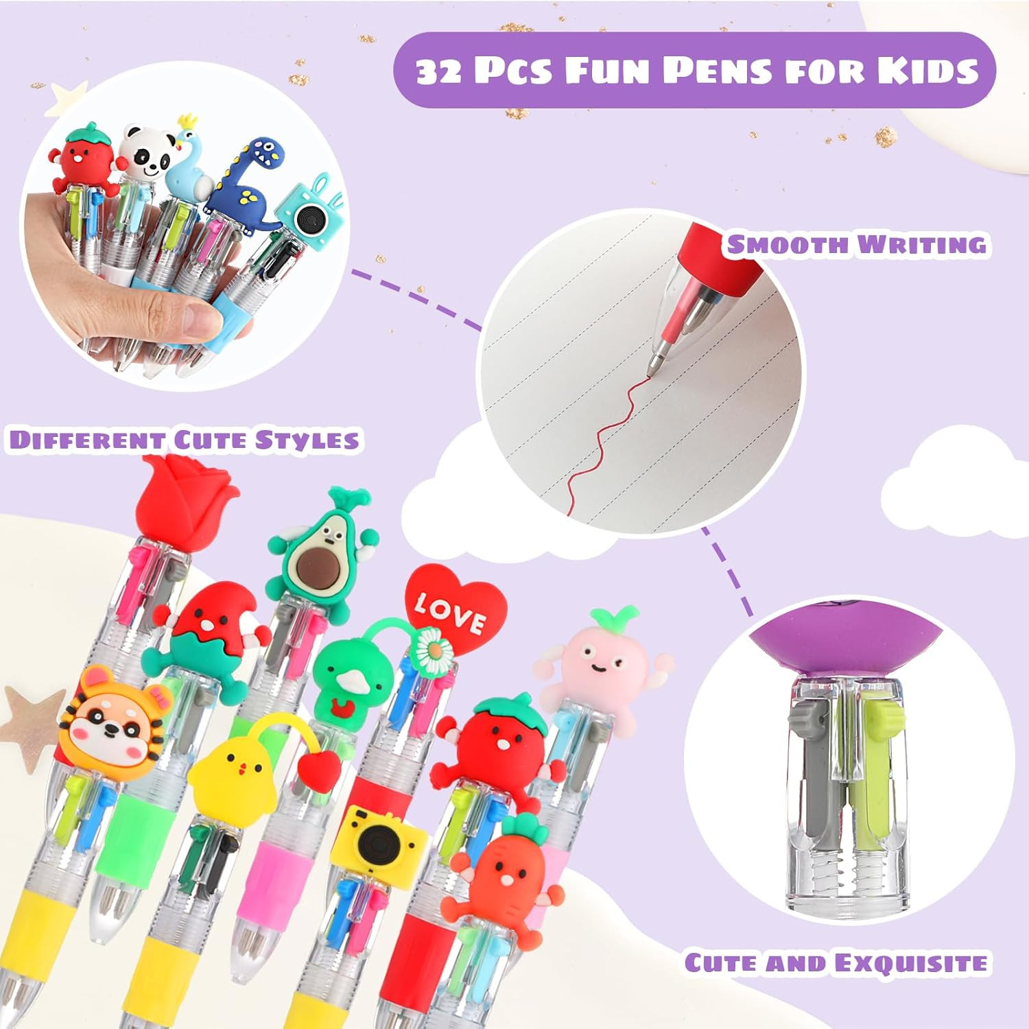 32 Pcs Fun Pens for Kids, Multicolor Pens in One Prize Gifts Elementary Graduati
