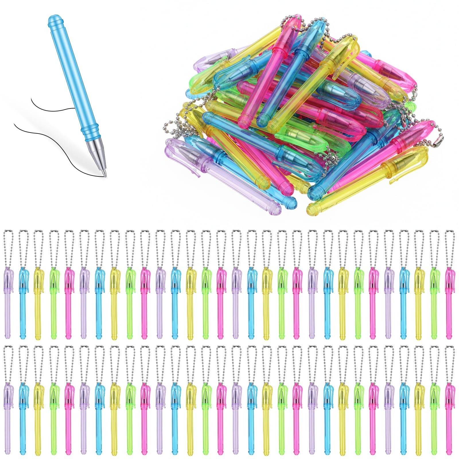60 Pcs Mini Keychain Ballpoint Pens, 5 Colors, 1.0mm Black Ink, Pocket Size for