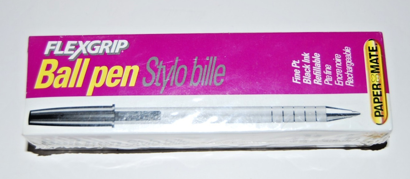 Box of 12 Paper Mate 1992 Flexgrip Fine Point Black Ball Pen Refillable NEW
