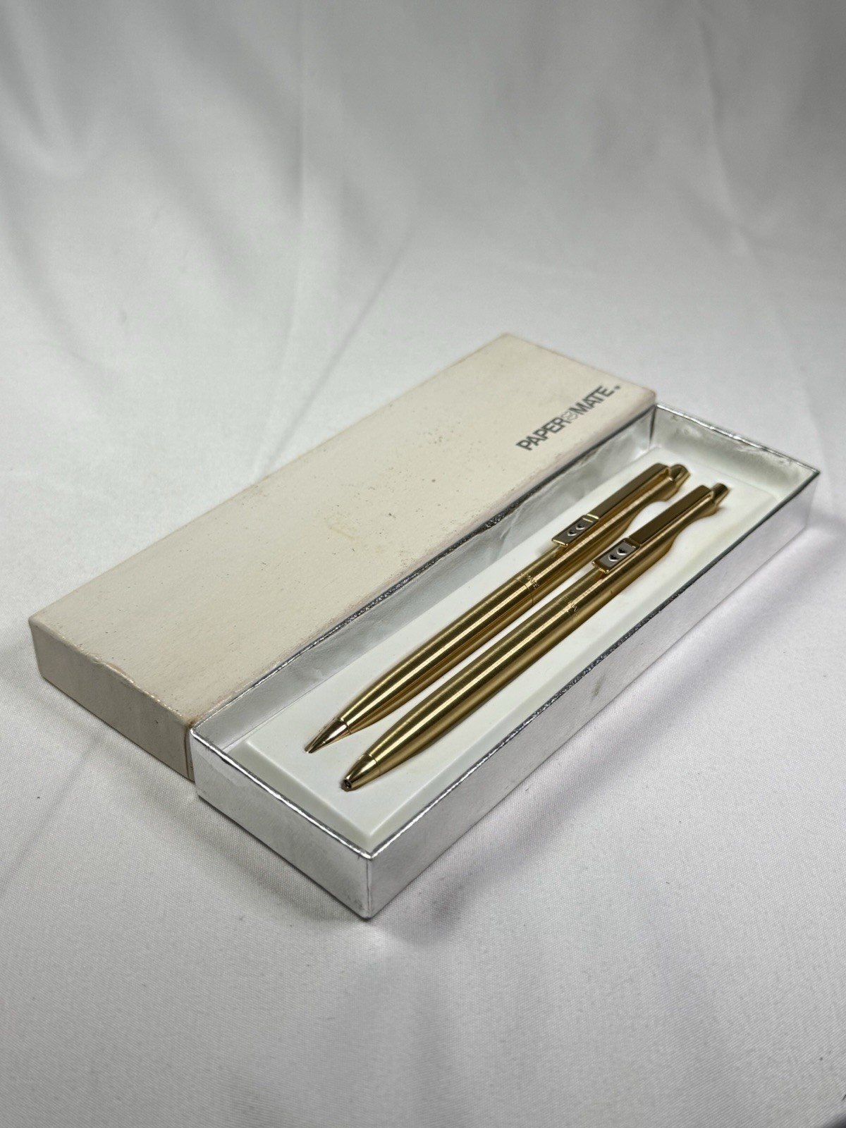Vintage Paper Mate Double Heart Gold Tone Pen & Pencil Set New In Box
