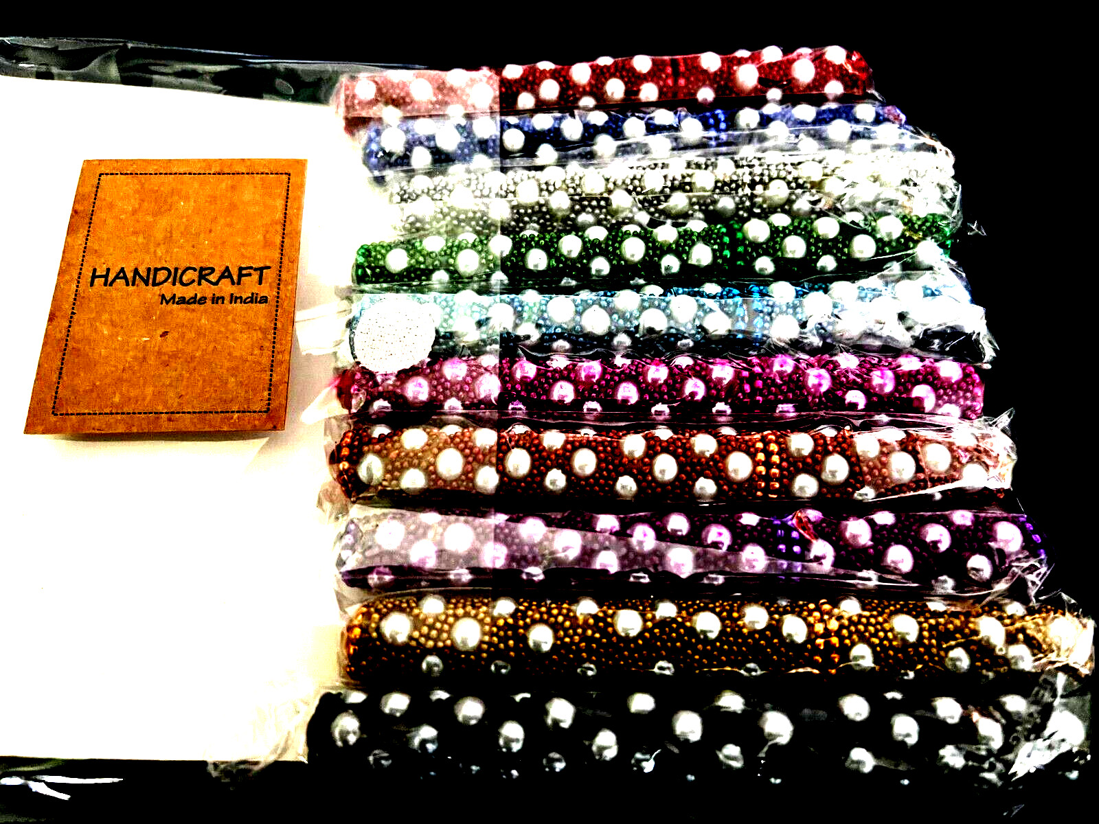 10 piece Pen Set INDIA Pearl and Seed Beads Black Ink Red Blue Green Black PENS