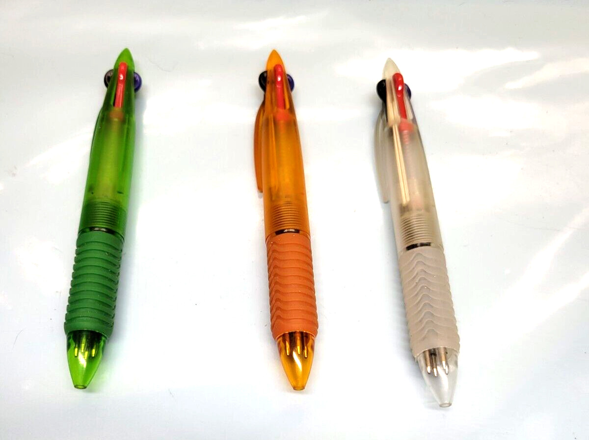 3 VINTAGE MULTI COLOR PENS – BLACK GREEN BLUE & RED INK – U