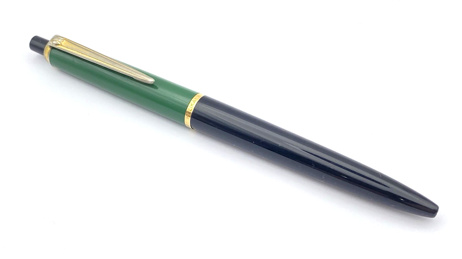 VINTAGE PELIKAN MK10 BALLPOINT PEN BLACK AND GREEN GOLD TRIM MADE IN GERMANY