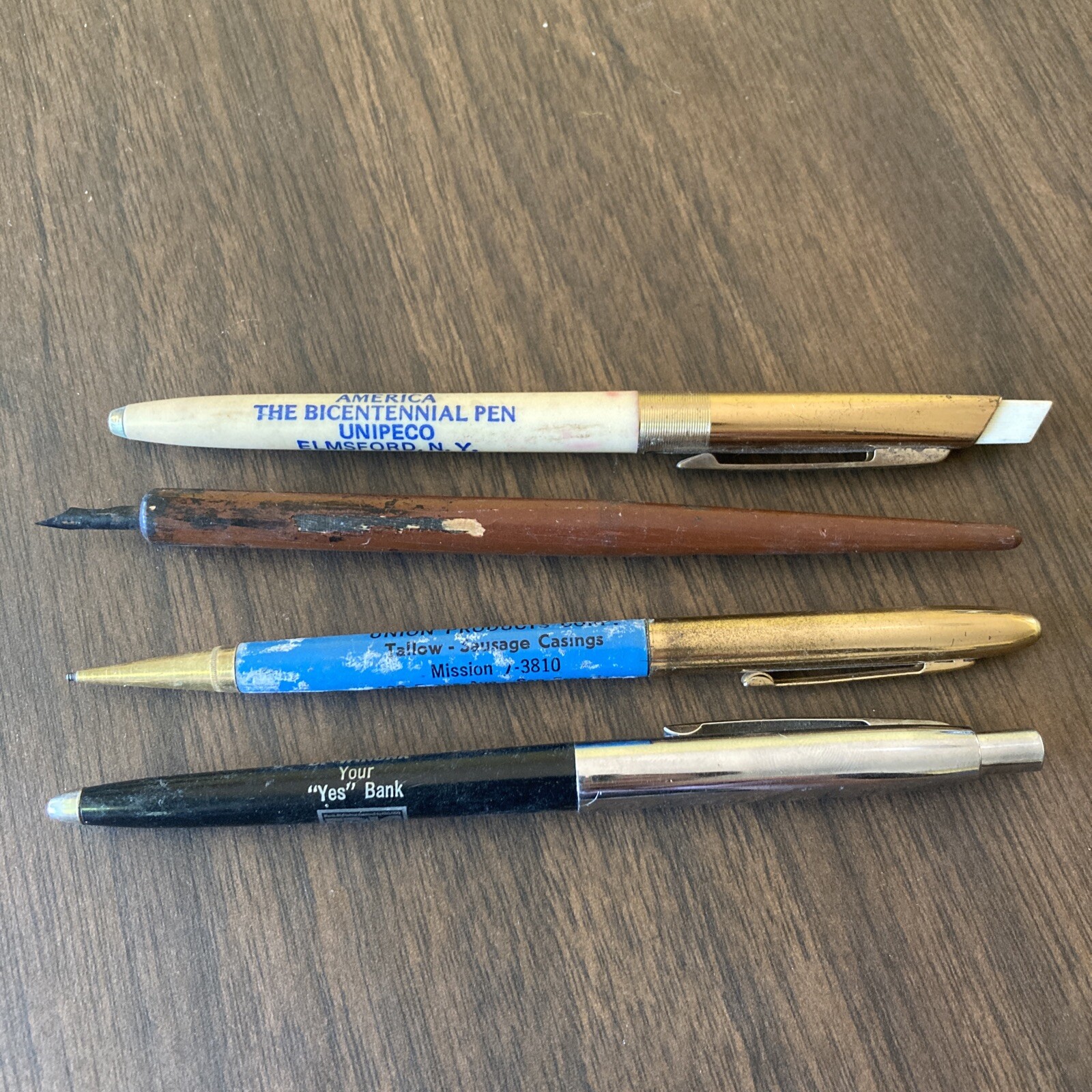 Vintage Lot 4 Advertising Ink Pens 1976 bicentennial pen unipeco NY San Fran
