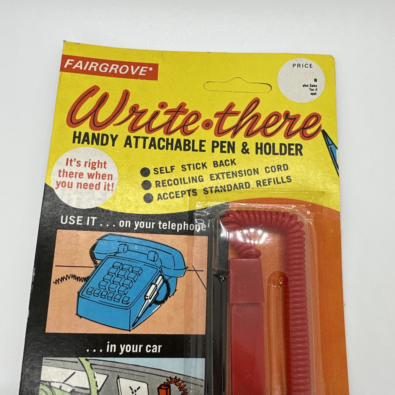 Fairgrove Write•There Handy Attachable Pen With Cord Telephone RED VTG 1977 NOS