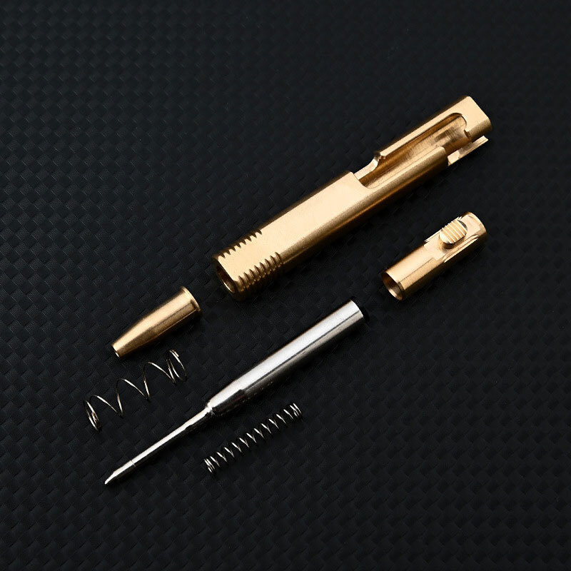 Mini Pocket Keychain Brass Bolt Action Ball Pen w/ 1pcs Refills Outdoor EDC Tool