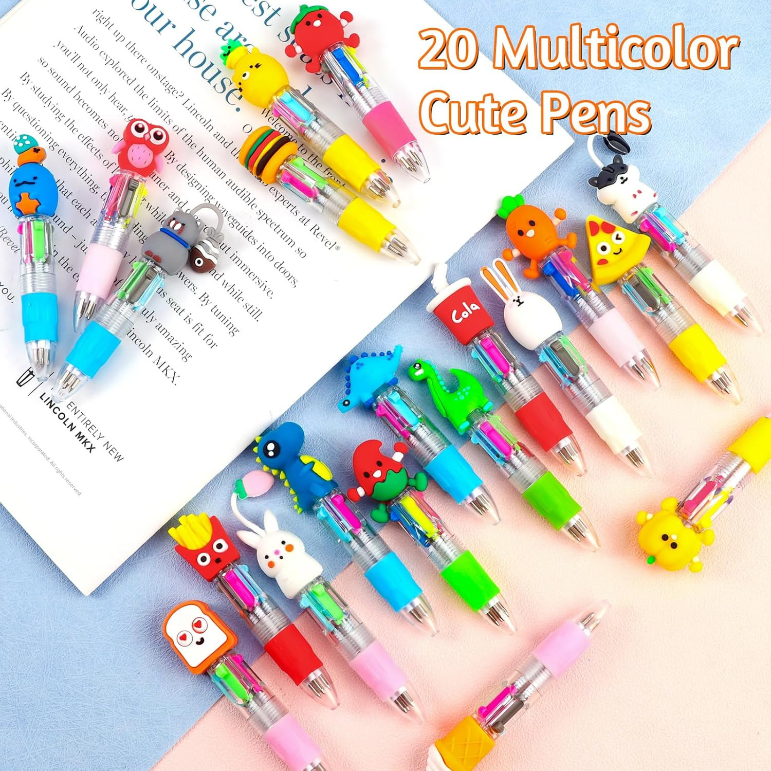 CZWZ 20Pcs Mini Multicolor Pens in One 4-In-1 Cute Pens Bulk for Kids, Fun Kawai