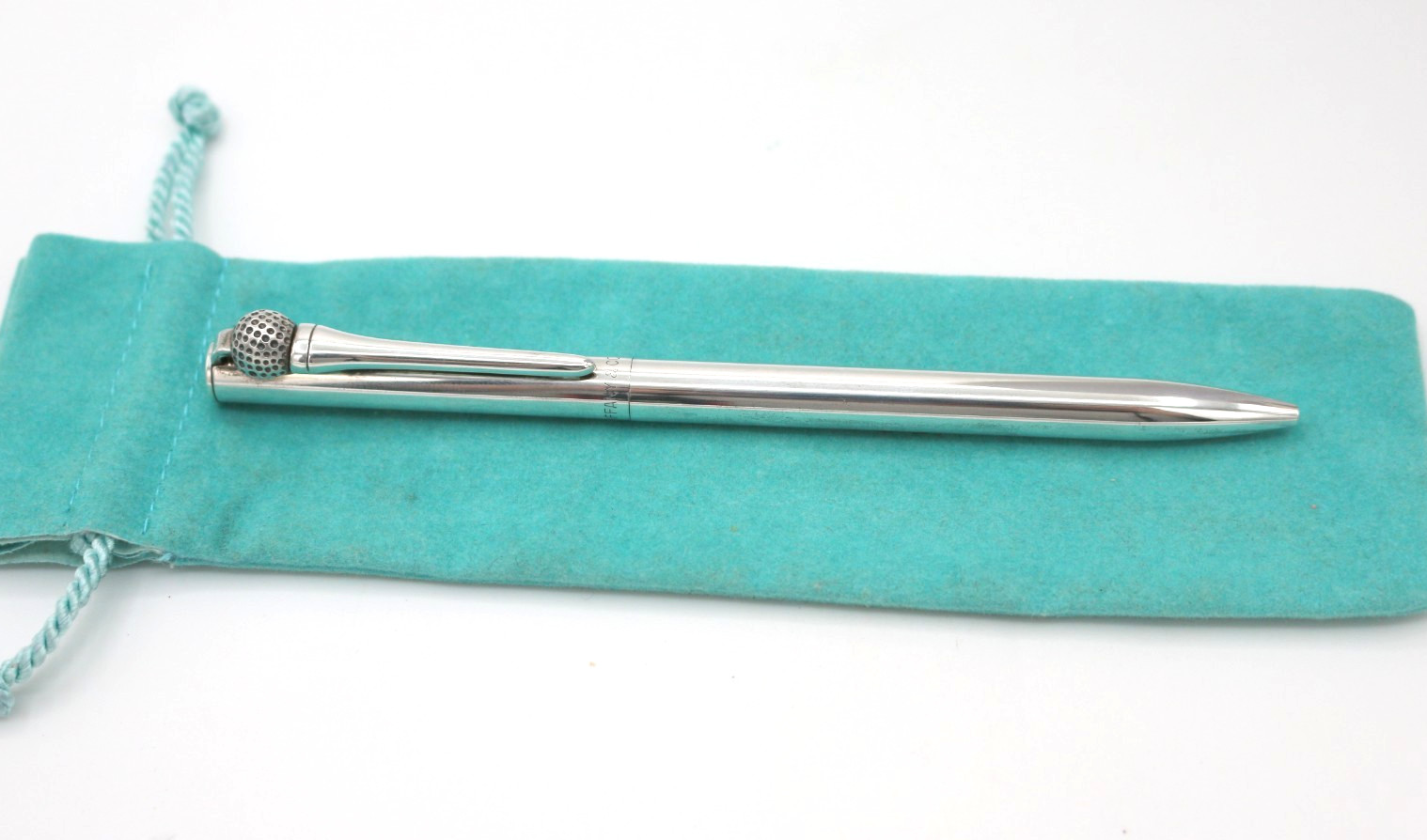 TIFFANY&CO. Sterling Silver 925 Golf Ball Clip Ballpoint Pen w/ Pouch
