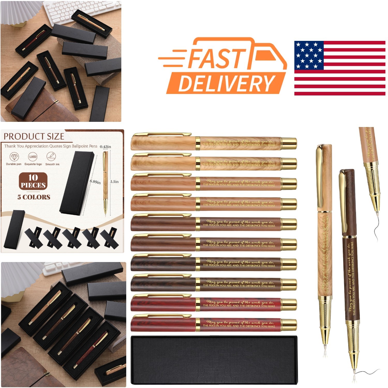 Thank You Gifts Set of 10 Inspirational Ballpoint Pens with Gift Boxes