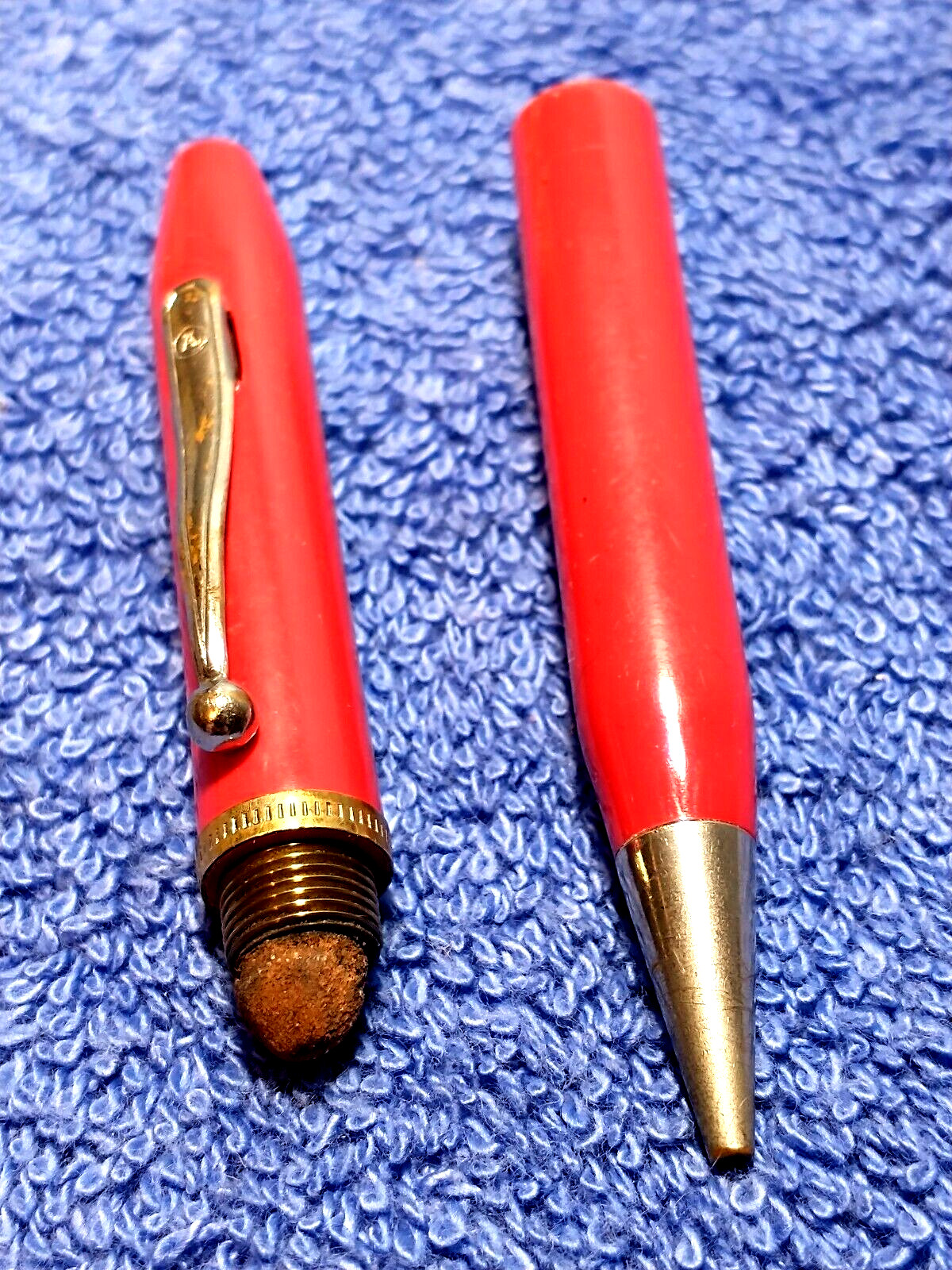 VINTAGE ARNOLD MECH PENCIL IN FIRE RED CELLULOID WITH CHROME TRIM NICE ANTIQUE