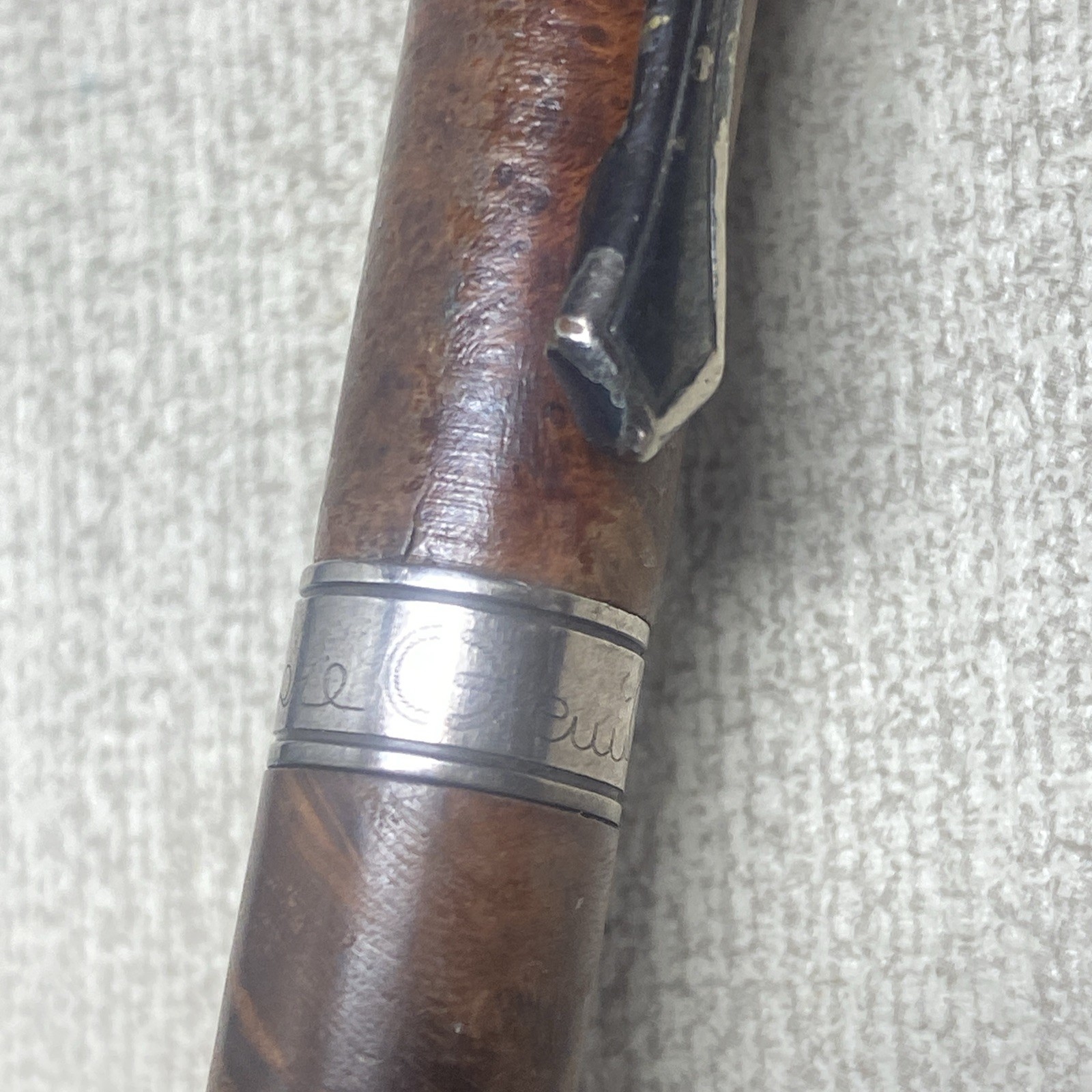 Cesare Emiliano Silver 925 Ballpoint Pen Signed Engraved Briar Wood- Rare Find