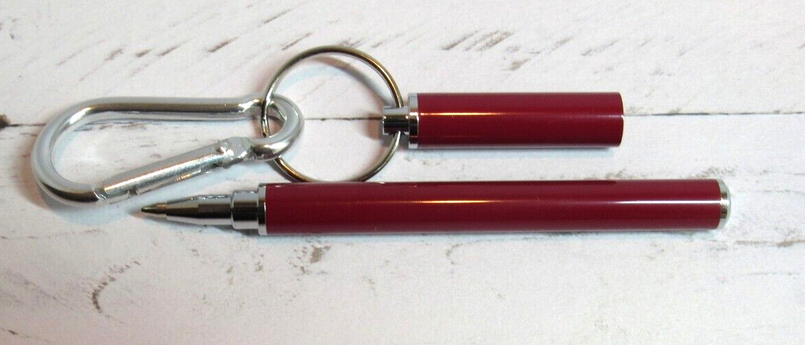 Terzetti Click-IT Mini Ballpoint Metal Pen w/ Magnetic Cap, Keyring ,Clip-RED