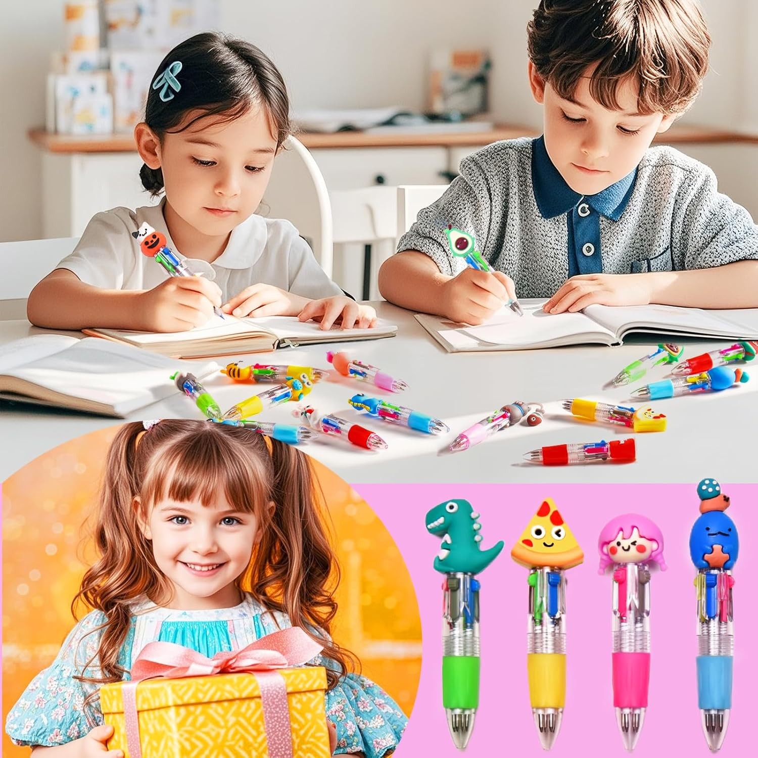 60 Pcs Mini Multicolor Pens in One 4-In-1, Cute Pens Back to School Gifts