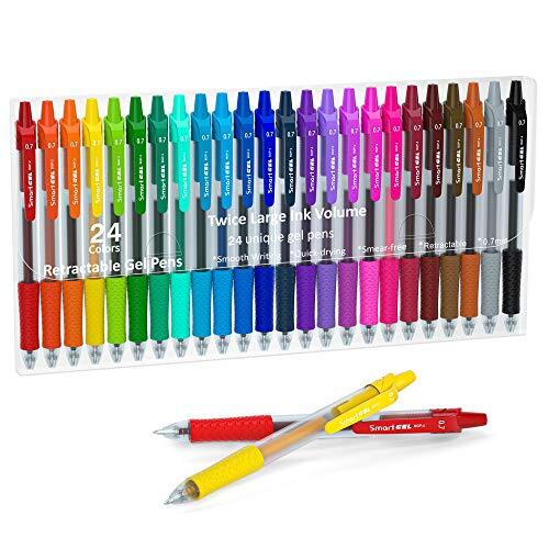 Colored Gel Pens, Retractable Gel Ink Pens with Grip, Medium 24 Colors