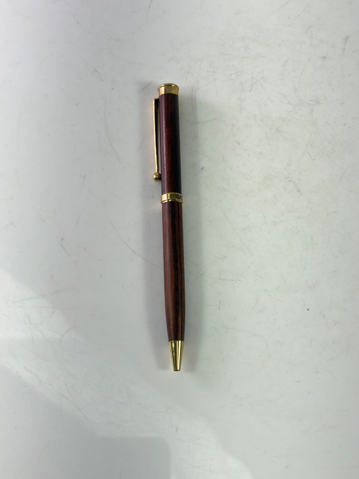 Vintage Wooden Slimline Twist Ballpoint Pen Rosewood Color Gold Tone Trim