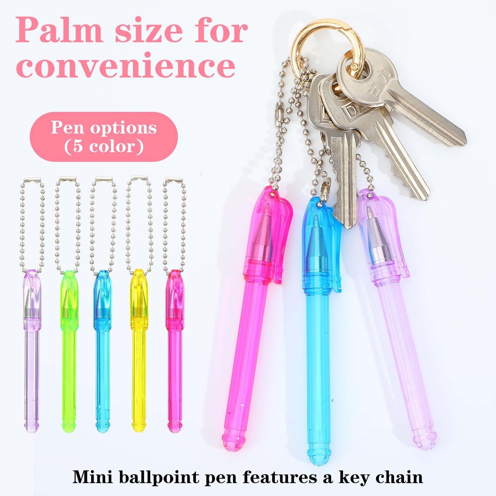 60 Pcs Mini Keychain Ballpoint Pens – Colorful Pocket Size with Keyring, 1.0mm I