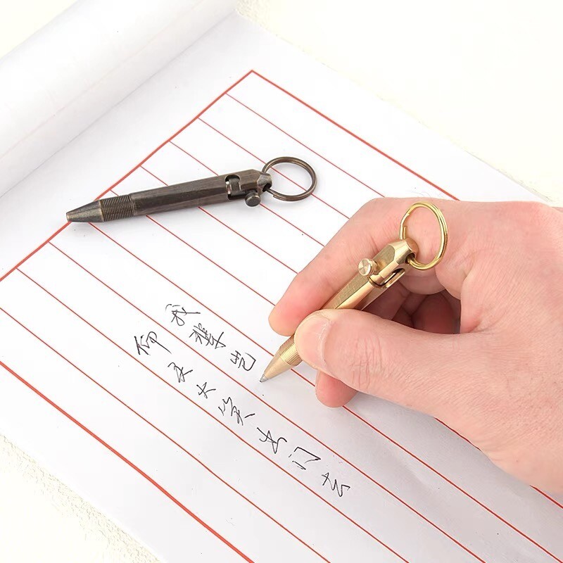 Mini Pocket Keychain Brass Bolt Action Ball Pen Outdoor EDC Tool Gift