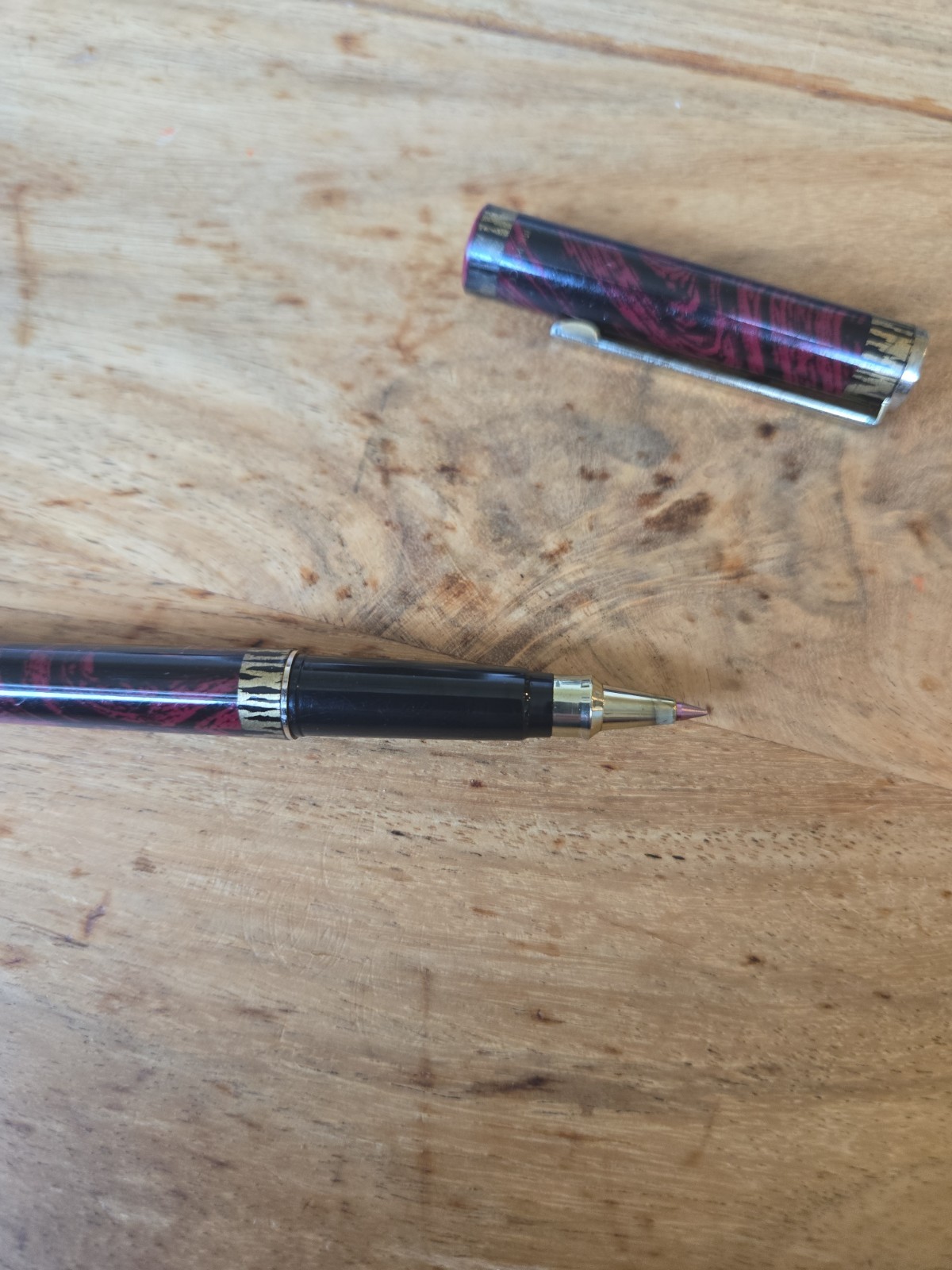 Micro Ceramic .5mm Ball Point Pen Vintage Red Ink Black Marble gold Ballpoint