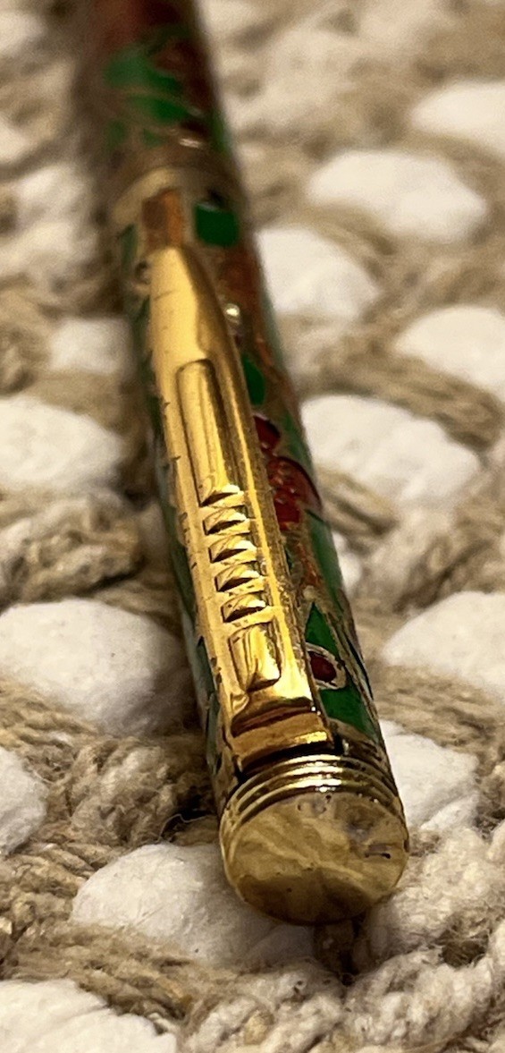 Vintage Cloisonné Enamel Ballpoint Pen Brass Tone Floral Multicolor Decorative