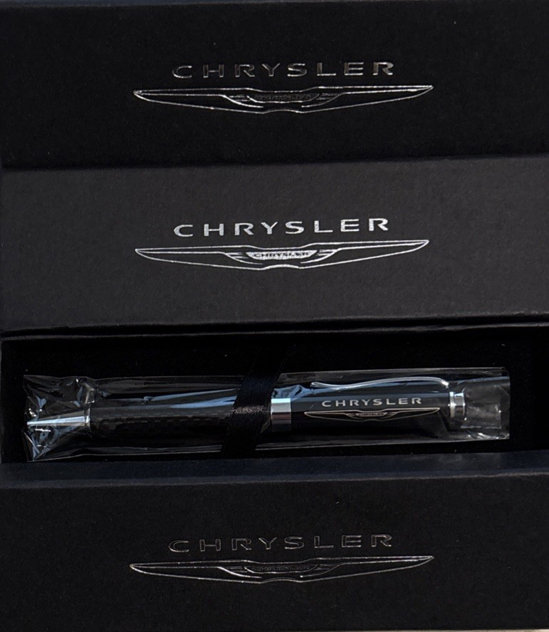 VTG Chrysler Automobile Branded Black Ballpoint Ink Pen In Black Chrysler Box