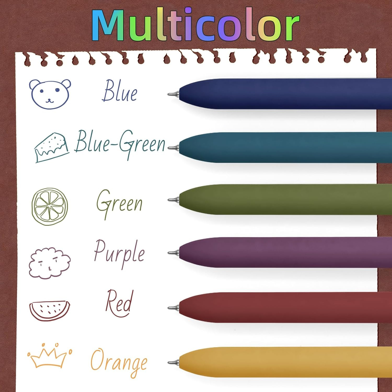Colorful Pens, 6 Pcs Colored Pens Fine Point Smooth Writing Pen, 0.5Mm Colored I
