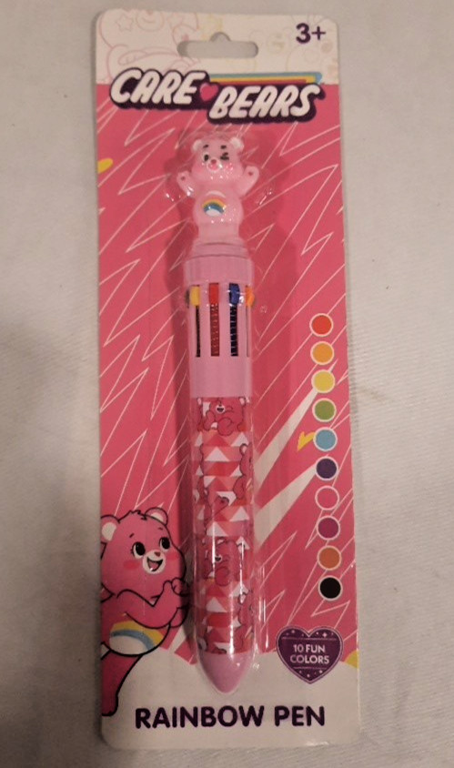 CARE BEARS RAINBOW PEN PINK WITH 10 FUN COLORS. CHEER BEAR ON TOP BRAND NEW