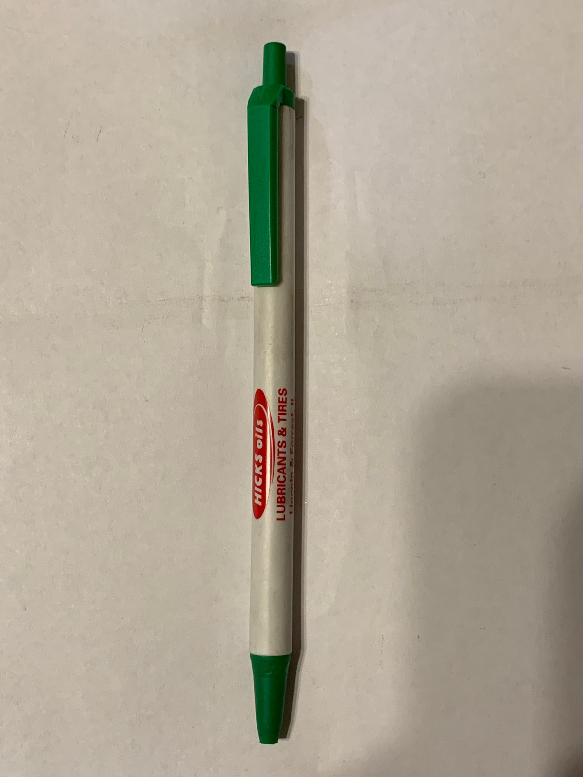 WHITE GREEN HICKS OIL LINCOLN ILLINOIS Advertising Ballpoint Pen As Is NO INK