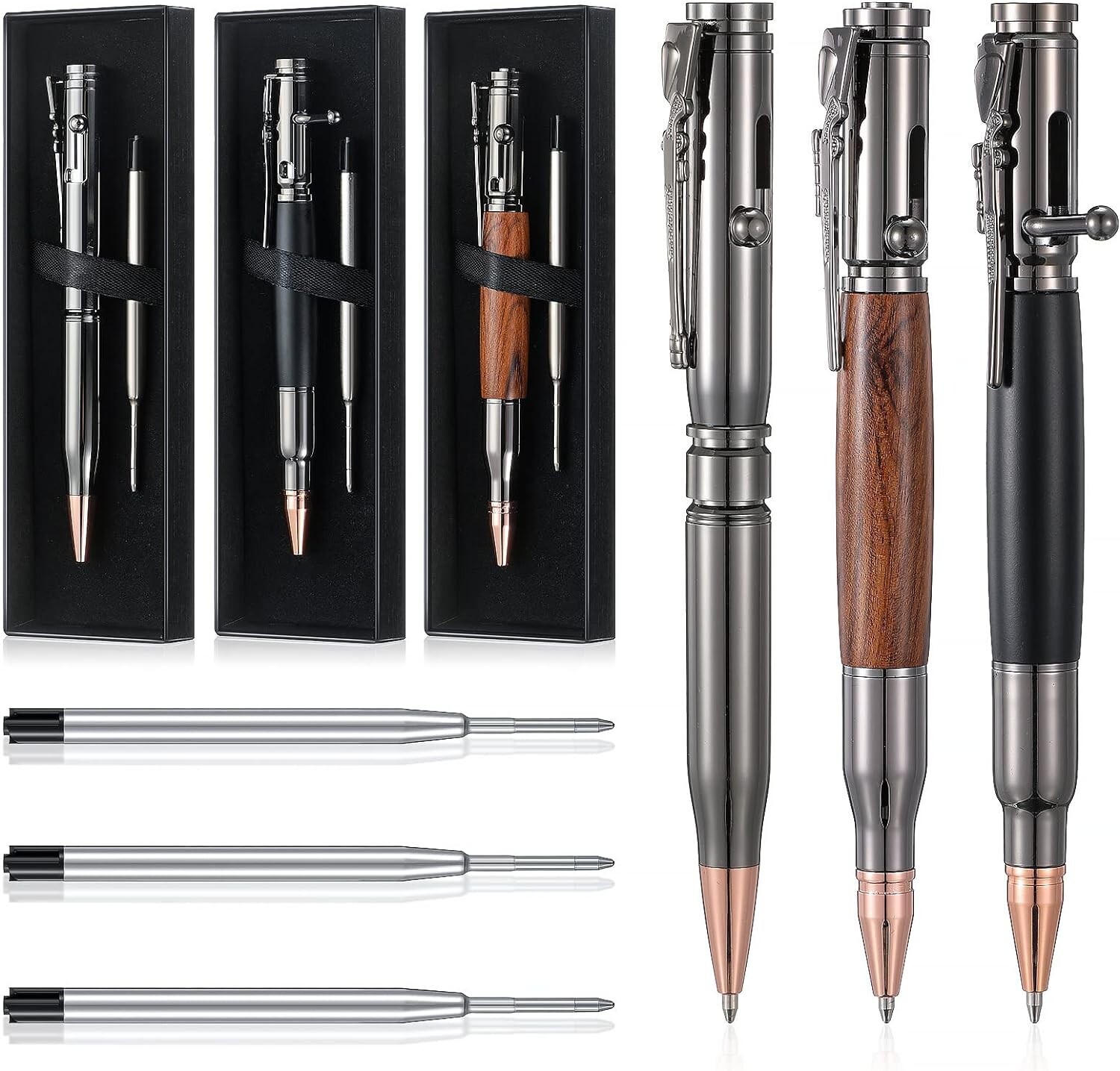 3 Sets Bullet Pens for Men Bolt Pen Bullet Pen for Pen Lover with Pen Gift Bo…