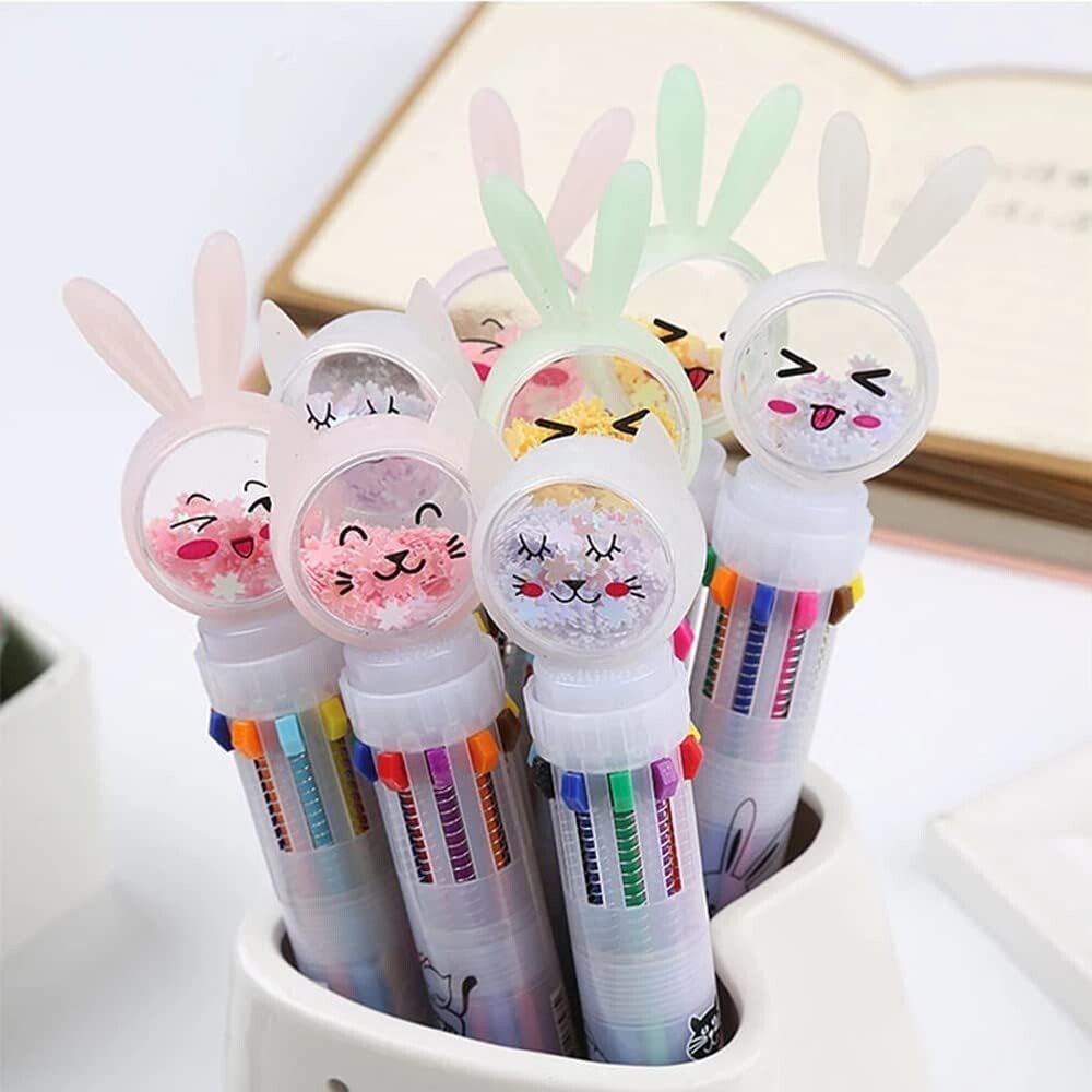 0.5mm 10-in-1 Multicolor Ballpoint Pen 10 Colors Cute Cartoon Retractable