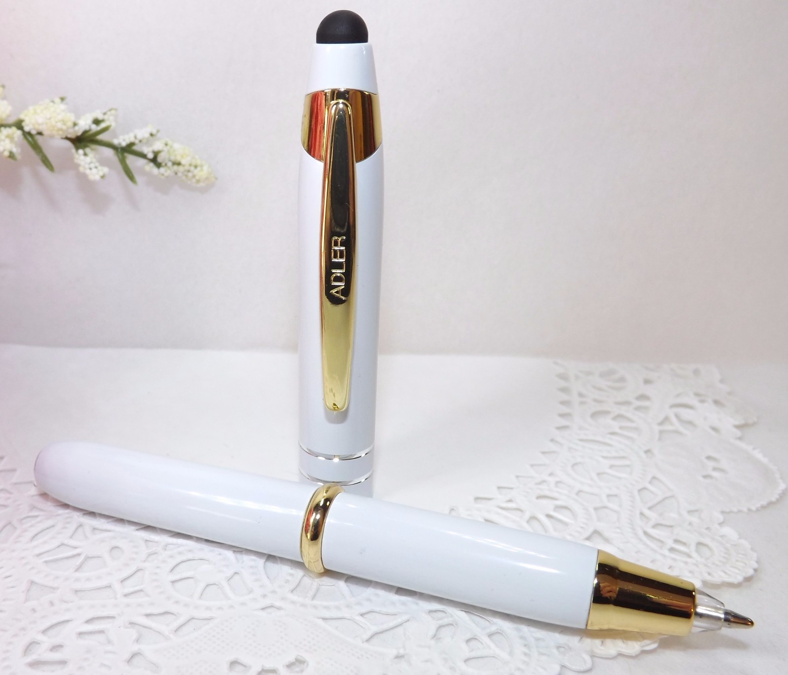 3 in 1 Lexi Lighted Tip White Stylus LED Flashlight Pen by Adler (HIGH QUALITY)