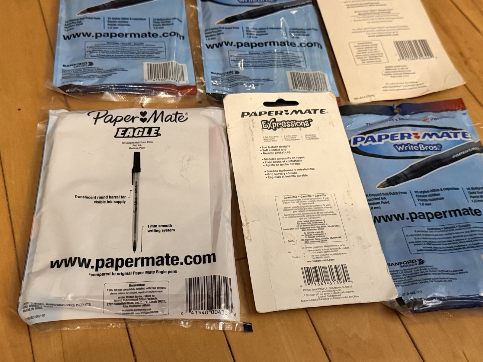 Papermate Lot 6 Packages Y2K Pens Red Blue Black Green Purple Eraser 2000s NOS