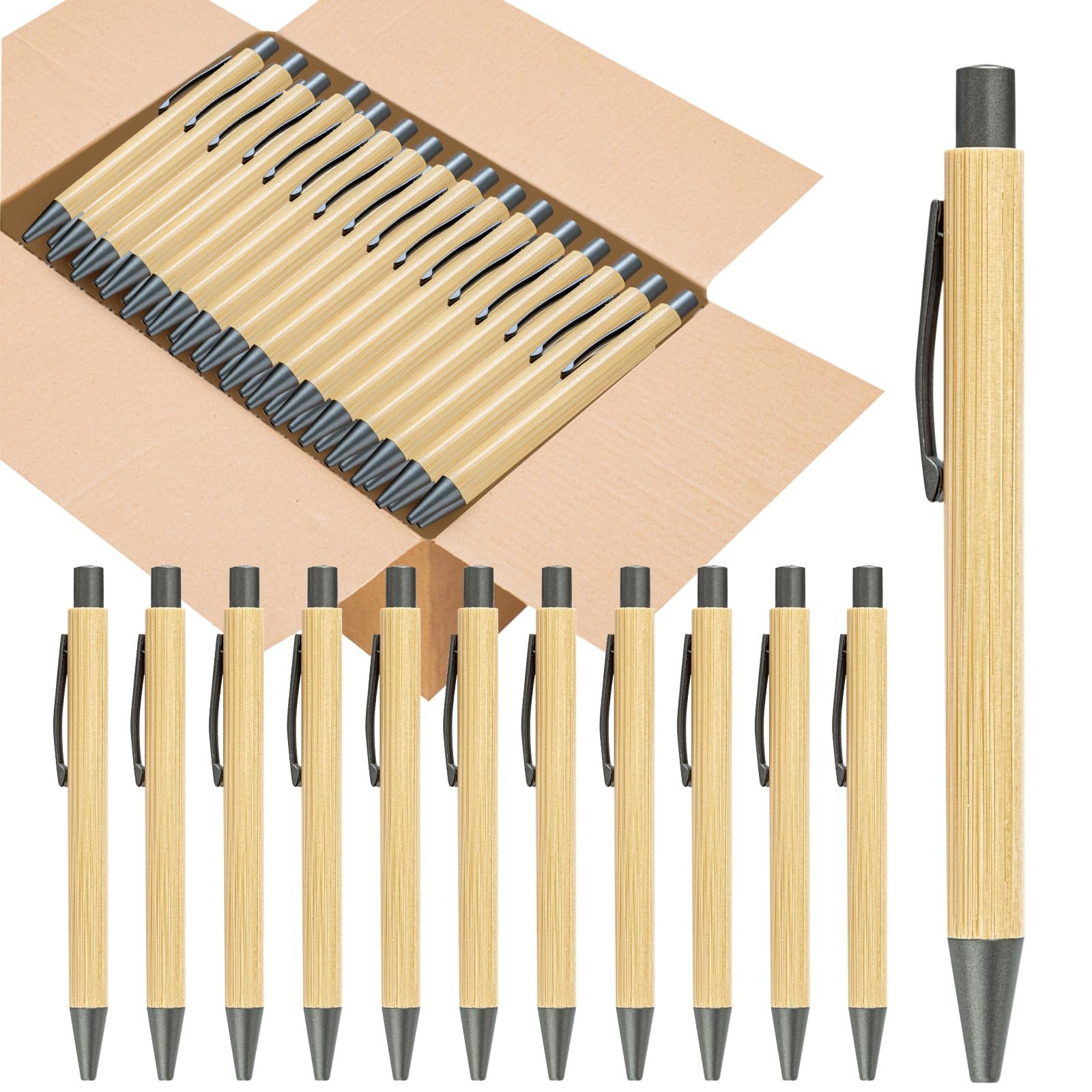 lyforx 200 Pack Bamboo Pens Bulk Wooden Bamboo Pens Engraving Wooden Ballpoint